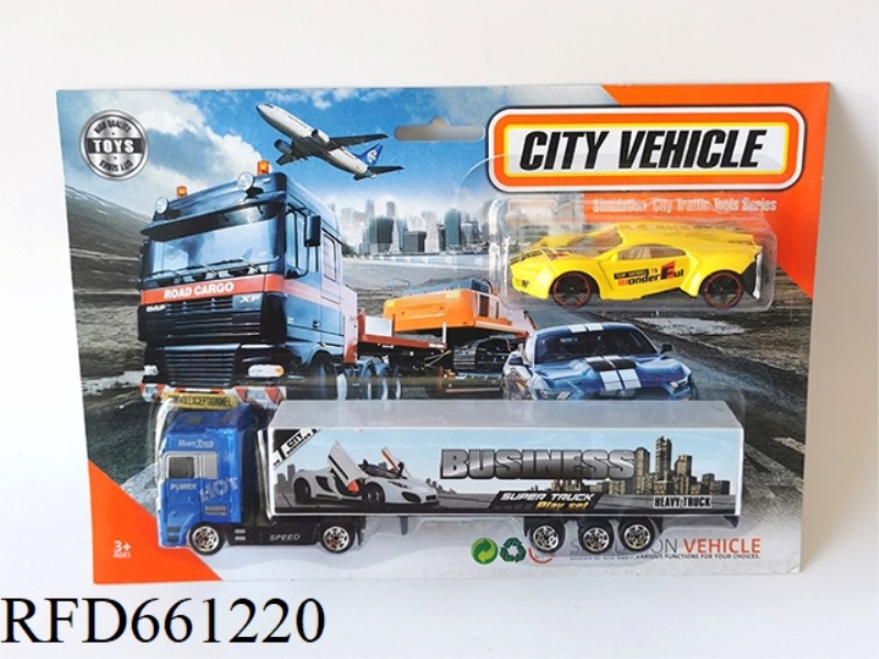 1:64 ALLOY SLIDING TRACTOR CONTAINER TRUCK WITH GOLD SLIDING SPORTS CAR (SMALL CAR MIXED)