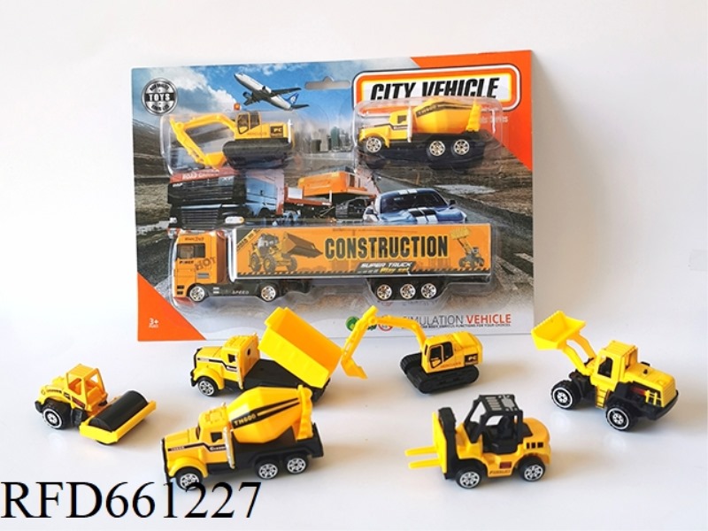 1:64 ALLOY SLIDING TRACTOR ENGINEERING VEHICLE WITH TWO ENGINEERING VEHICLES 3 MIXED