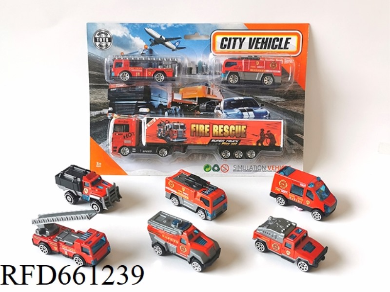 1:64 ALLOY SLIDING TRACTOR FIRE TRUCK WITH TWO FIRE TRUCKS 3 MIXED