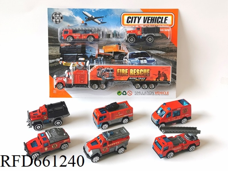 1:64 ALLOY SLIDING TRACTOR FIRE TRUCK WITH TWO FIRE TRUCKS 3 MIXED