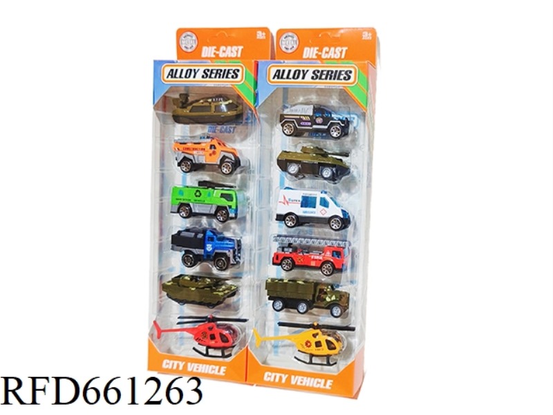 1:64 ALLOY TAXI CITY SERVICE CAR/AIRCRAFT 6 SETS OF 2 MIXED