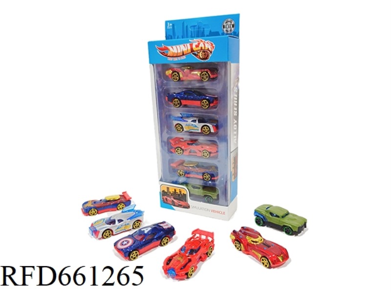 AVENGERS 1:64 ALLOY CAR GLIDE FUNCTION 6 SETS