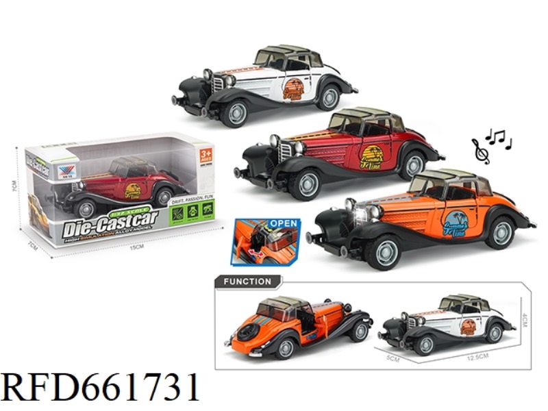 1:32 LIGHT MUSIC BOILBACK METAL POLICE CAR MERCEDES CLASSIC CAR