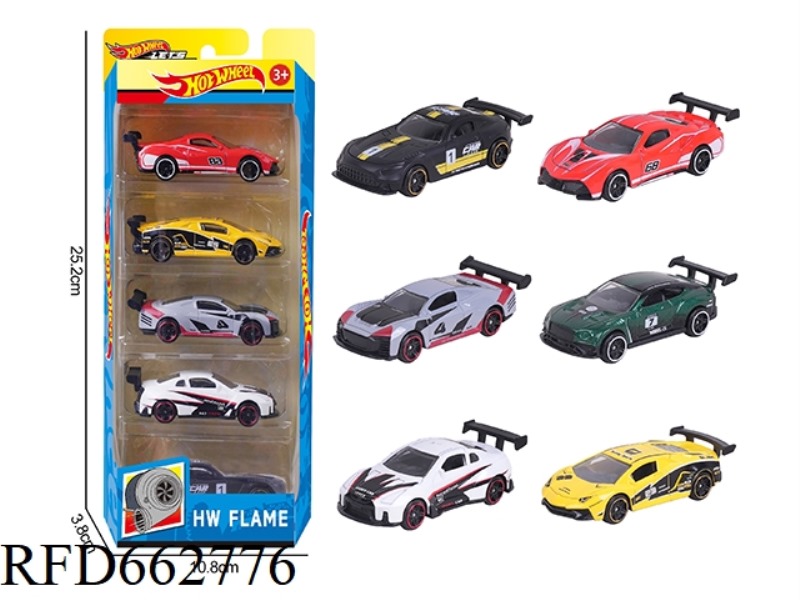 1:64 HOT WHEELS 6 ALLOY CARS 5 ONLY (RACING, SPORTS CAR)