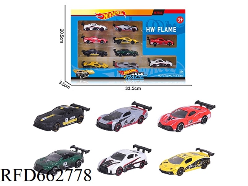 1:64 HOT WHEELS 6 ALLOY CARS 10 PIECES (RACING, SPORTS CAR)