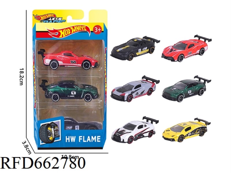 1:64 HOT WHEELS 6 ALLOY CARS 3 ONLY (RACING, SPORTS CAR)