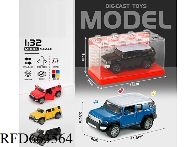 1:32 SIMULATION TOYOTA FJ BOILBACK ALLOY CAR WITH TWO DOORS WITH LIGHTS AND MUSIC