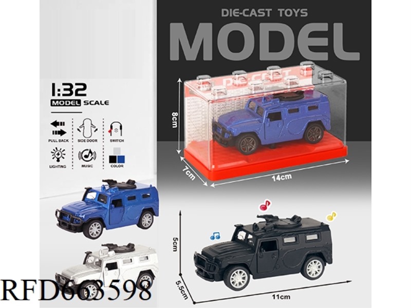 1:32 SIMULATION RUSSIAN MILITARY CAR BOILBACK METAL CAR TWO DOORS WITH LIGHTS AND MUSIC