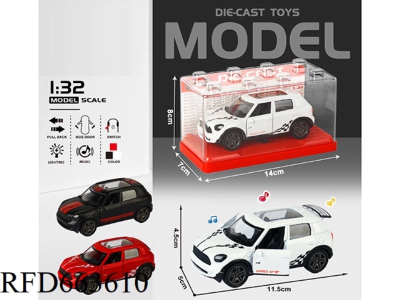 1:32 SIMULATION BMW MINIJCW BOILBACK ALLOY CAR WITH TWO DOORS WITH LIGHTS AND MUSIC