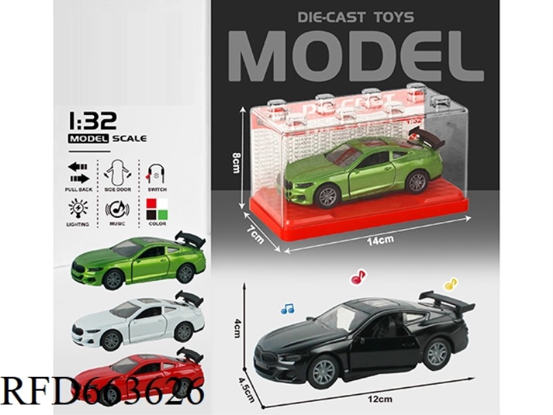 1:32 SIMULATION BMW M6 PULL-BACK ALLOY CAR WITH TWO DOORS WITH LIGHTS AND MUSIC