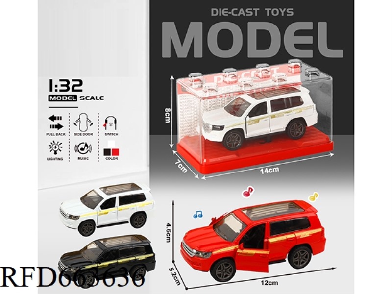 1:32 SIMULATION OF 18 TOYOTA LANKU LUZE BOILBACK ALLOY CAR WITH TWO DOORS WITH LIGHTS AND MUSIC