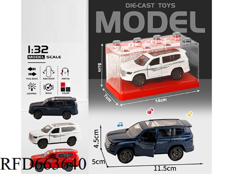 1:32 SIMULATION 23 TOYOTA LANKU LUZE BOILBACK ALLOY CAR TWO DOORS WITH LIGHTS AND MUSIC