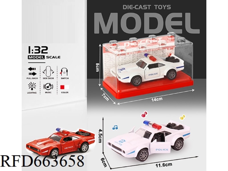 1:32 SIMULATION DODGE A POLICE CAR BOILBACK METAL TWO DOORS WITH LIGHTS AND MUSIC