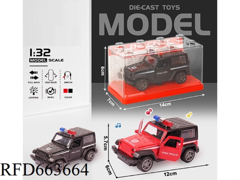1:32 SIMULATION WRANGLER POLICE CAR BOILBACK ALLOY CAR TWO DOORS WITH LIGHTS AND MUSIC