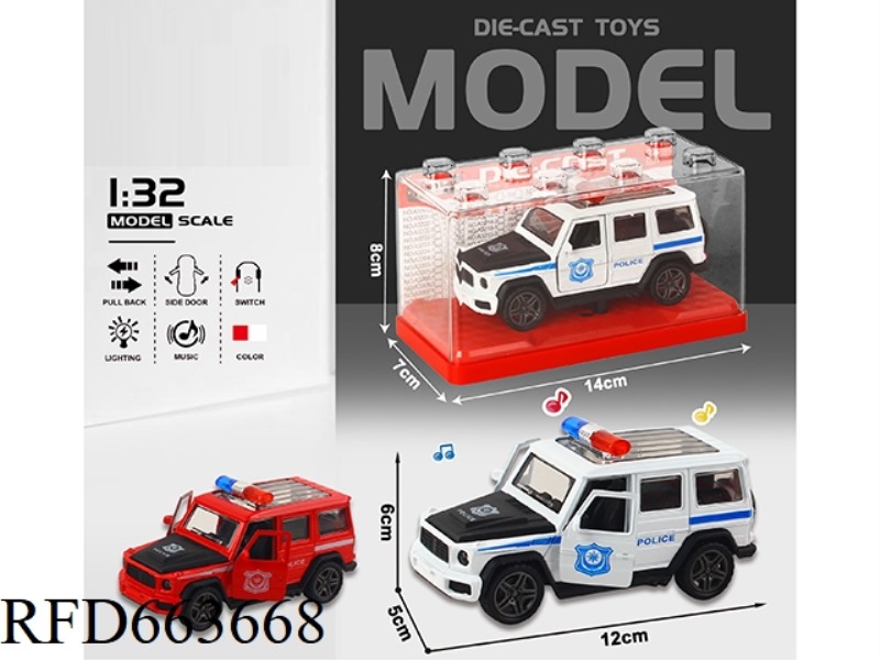 1:32 SIMULATION OF MERCEDES-BENZ G550 POLICE CAR BOILBACK ALLOY CAR TWO DOORS WITH LIGHTS AND MUSIC