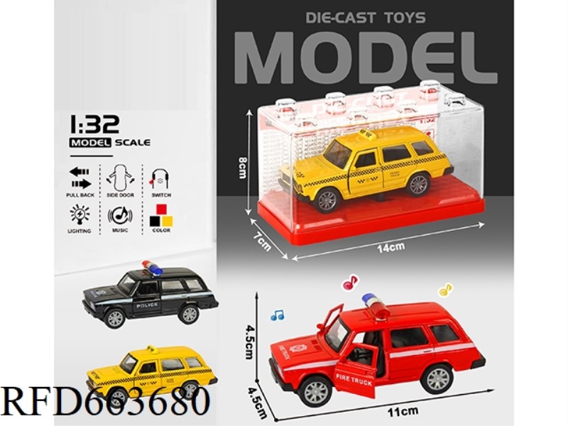 1:32 SIMULATION LADA OFF-ROAD POLICE CAR BOILBACK METAL CAR TWO DOORS WITH LIGHTS AND MUSIC