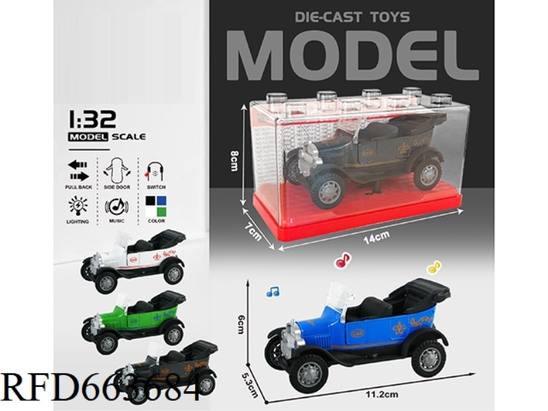 1:32 SIMULATION CLASSIC CLASSIC CAR A TYPE OF BOILBACK ALLOY CAR TWO DOORS WITH LIGHTS AND MUSIC