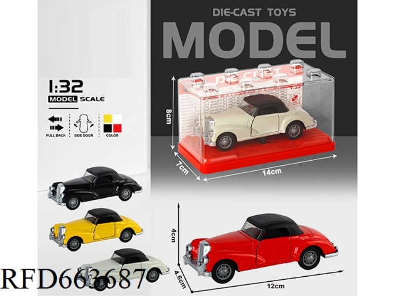 1:32 SIMULATION CLASSIC CLASSIC CAR MERCEDES HARD TOP BOILBACK ALLOY CAR TWO DOORS