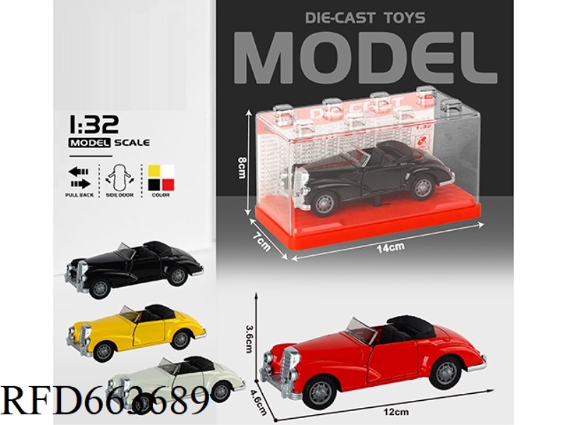 1:32 SIMULATION CLASSIC CLASSIC CAR MERCEDES CONVERTIBLE BOILBACK ALLOY CAR TWO DOORS