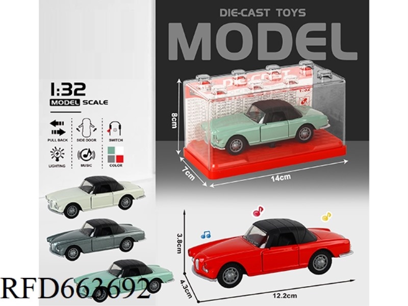 1:32 SIMULATION CLASSIC CLASSIC BMW HARD TOP BOILBACK ALLOY CAR TWO DOORS WITH LIGHTS AND MUSIC