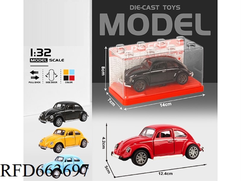 1:32 SIMULATION BEETLE CLASSIC CAR BOILBACK METAL CAR TWO DOORS