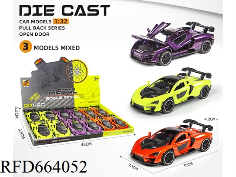 1:32 MCLAREN SENNA ALLOY MODEL SOUND AND LIGHT PULL-BACK 4 OPEN DOOR SPORTS CAR MODEL