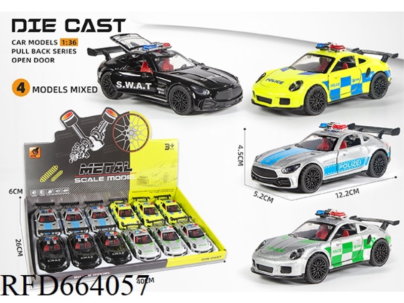 ALLOY 3 DOOR PULL BACK POLICE CAR (1:36)