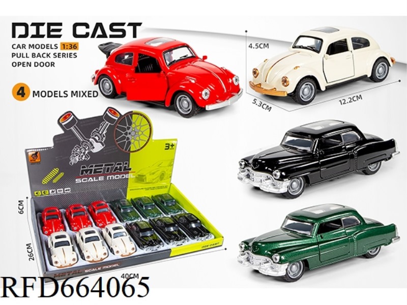ALLOY MODEL PULL-BACK THREE-DOOR VINTAGE CAR (1:36)