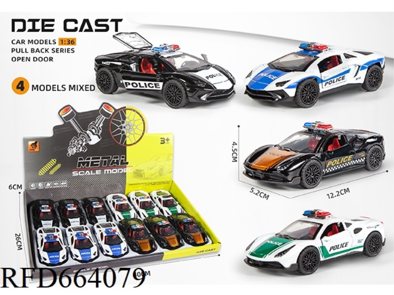 ALLOY ACOUSTO-LIGHT 3 DOOR COMEBACK POLICE CAR ACOUSTO-LIGHT (1:36)