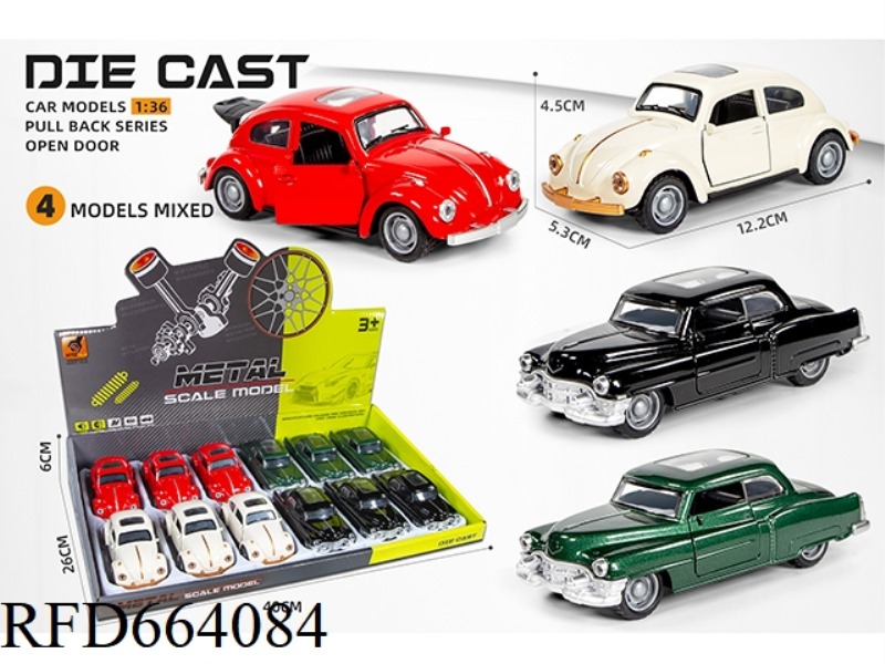 ALLOY MODEL PULL-BACK THREE-DOOR RETRO CLASSIC CAR SOUND AND LIGHT (1:36)