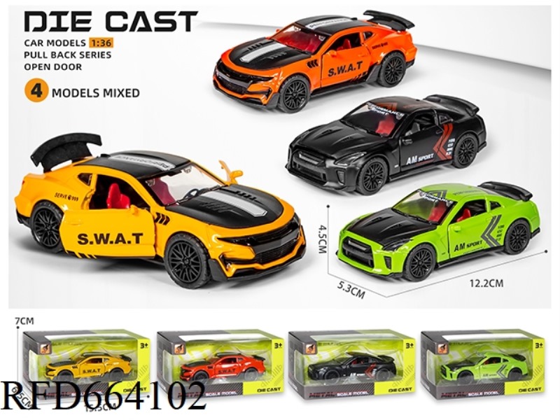 ALLOY MODEL PULL-BACK THREE-DOOR SPORTS CAR - TRACK VERSION (1:36)