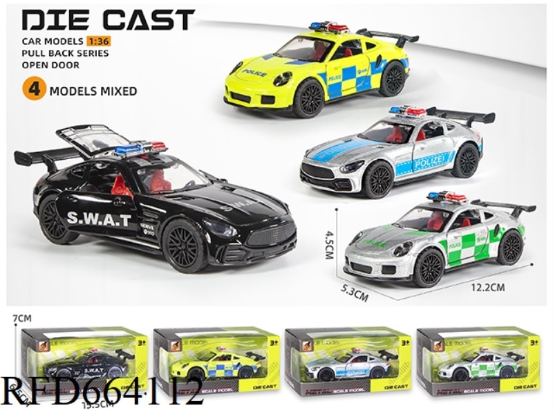 ALLOY ACOUSTO-OPTIC 3 OPEN DOOR COMEBACK POLICE CAR (1:36)
