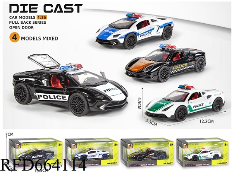 ALLOY ACOUSTO-OPTIC 3 OPEN DOOR COMEBACK POLICE CAR (1:36)
