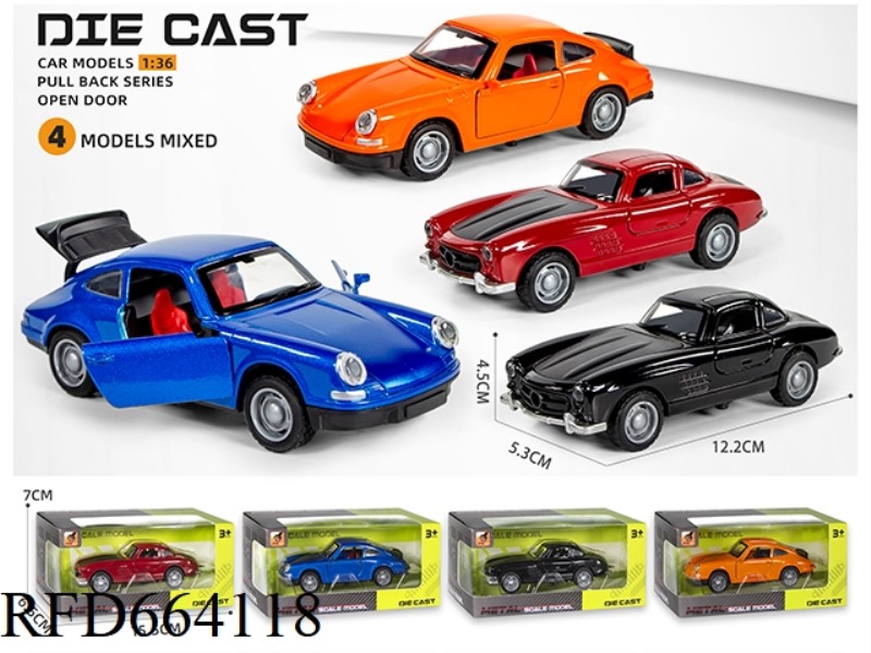 ALLOY MODEL PULL-BACK THREE-DOOR RETRO CLASSIC CAR SOUND AND LIGHT (1:36)