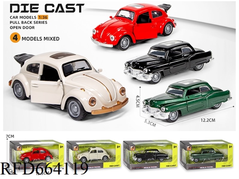 ALLOY MODEL PULL-BACK THREE-DOOR RETRO CLASSIC CAR SOUND AND LIGHT (1:36)