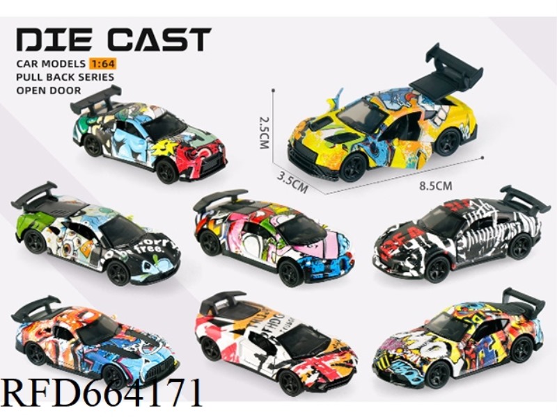 1:64 ALLOY THREE-DOOR PULL-BACK GRAFFITI SPORTS CAR