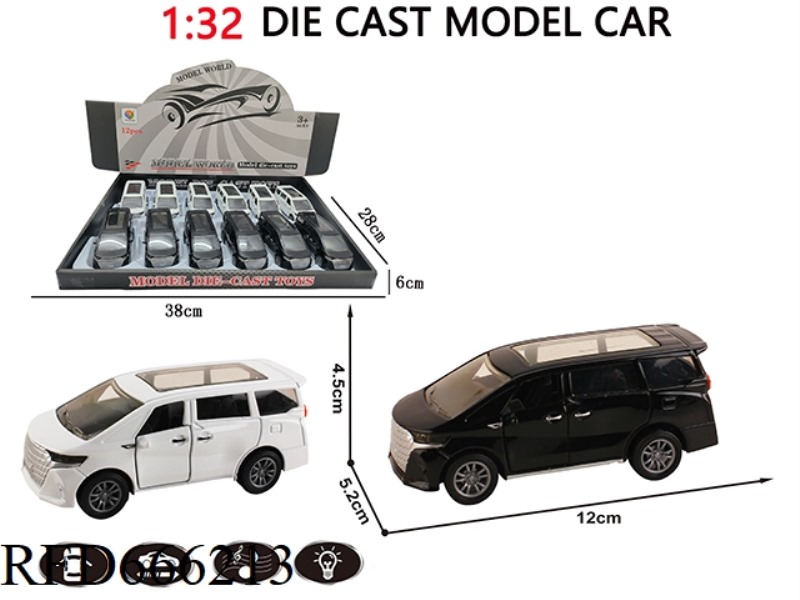1:32 SIMULATED 2024 ELFA TWO-DOOR PULLBACK ALLOY CARS WITH LIGHTS AND MUSIC (12 CARS)