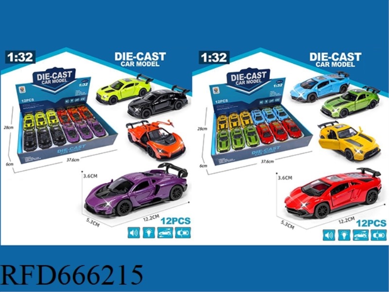 1:32 SIMULATED TWO-DOOR PULLBACK ALLOY CAR
WITH LIGHT MUSIC
(FOUR MIXED MODELS)