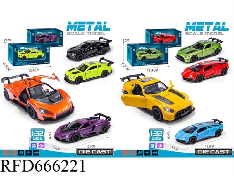1:32 SIMULATED TWO-DOOR PULLBACK ALLOY CAR
WITH LIGHT MUSIC
(FOUR MIXED MODELS)