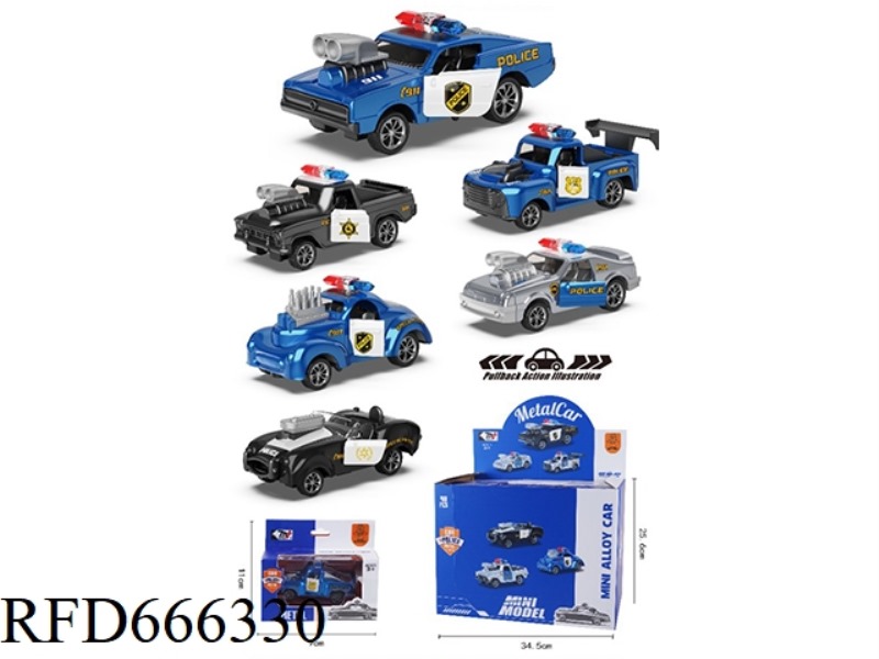 ALLOY REBOUND POLICE CAR WITH DOUBLE DOORS (48 PIECES)