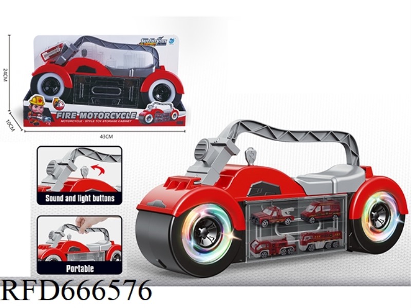 MOTORCYCLE STORAGE BOX WITH FIRE SAFETY THEME