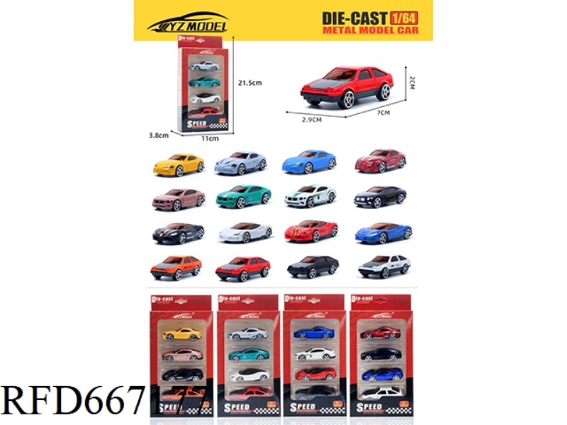 1:64 ALLOY CAR SLIDING CAR SET (4 PIECES PER SET)