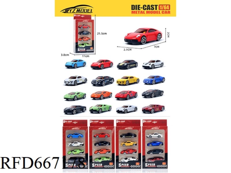 1:64 ALLOY CAR SLIDING CAR SET (4 PIECES PER SET)