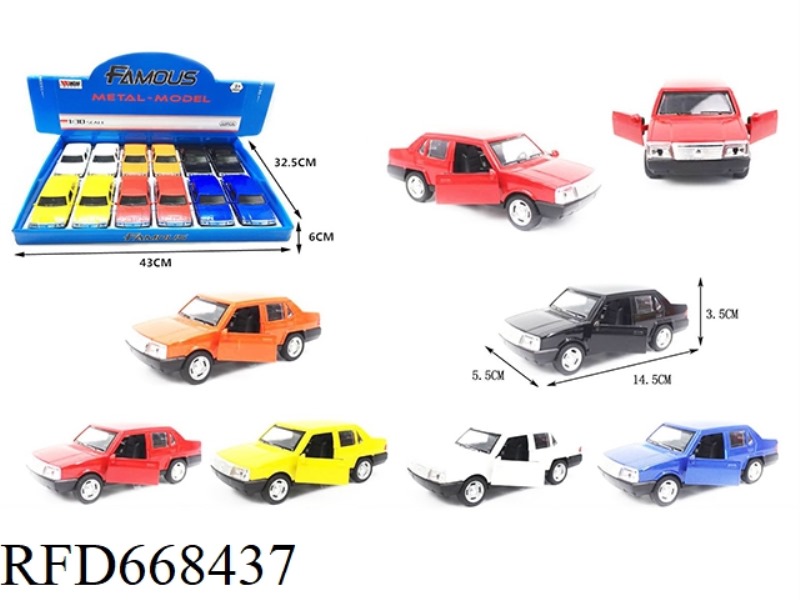 1:30 JETTA HUILI ALLOY CAR 2 DOOR WITHOUT LIGHTS AND MUSIC 12 PIECES