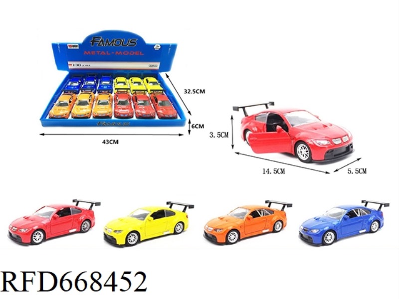 1:30 BMW M3 HUILI ALLOY CAR 2 DOOR WITHOUT LIGHTS AND MUSIC 12 PIECES