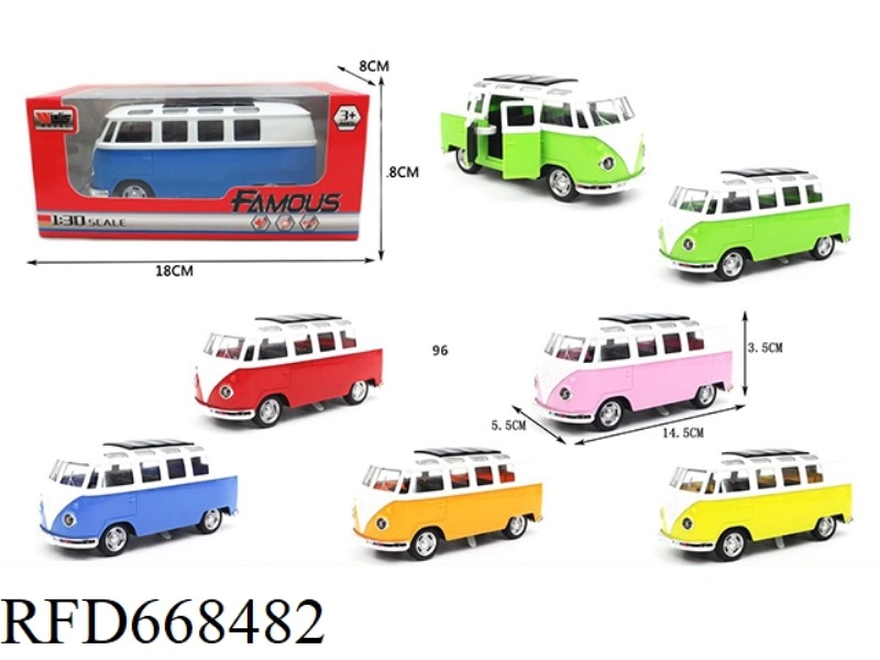 AT 1:30, THE VOLKSWAGEN BUS HUILI ALLOY CAR 2 HAS DOORS WITH LIGHTS AND MUSIC