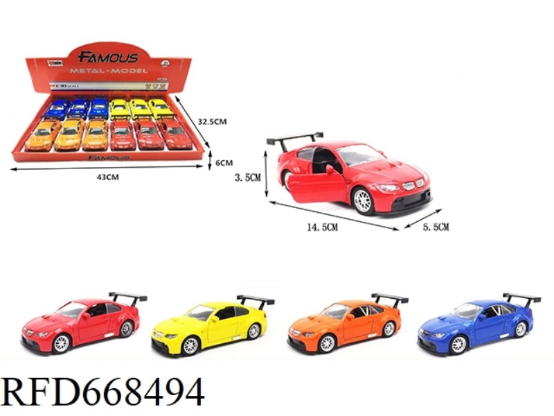 1:30 BMW M3 HUILI ALLOY CAR 2 DOOR WITH LIGHTS AND MUSIC 12 PIECES