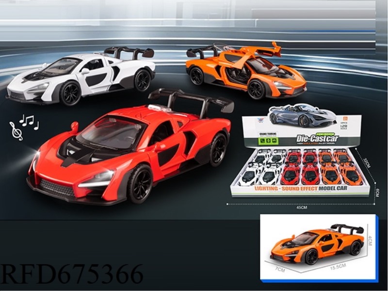 1:28 LIGHTING AND MUSIC 3 DOOR RETURN FORCE MCLAREN ALLOY CAR MODEL (12 PIECES)
