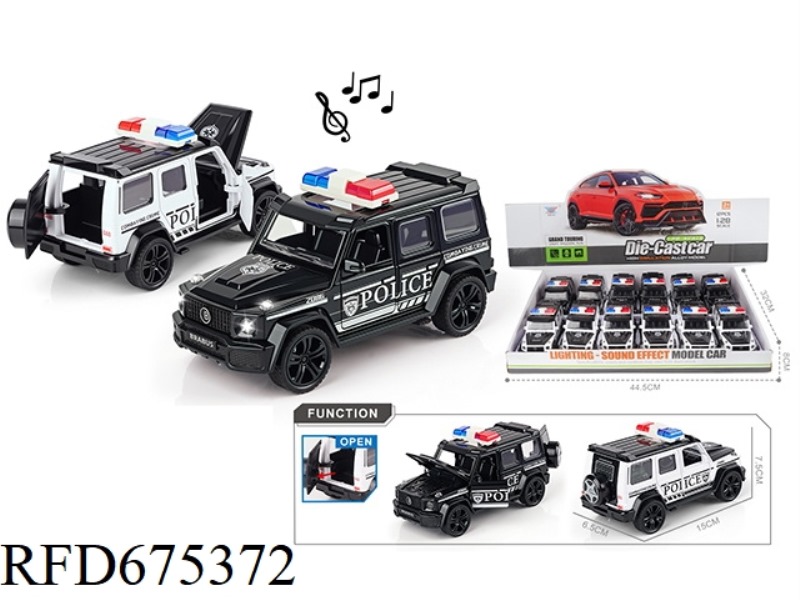 1:28 LIGHTING AND MUSIC FOUR-DOOR RETURN FORCE LARGE G POLICE CAR ALLOY CAR MODEL (12 PIECES)