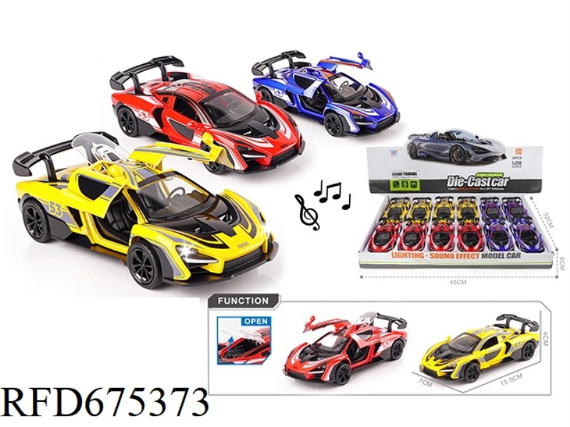 1:28 LIGHTING AND MUSIC 3 DOOR RETURN FORCE MCLAREN RACING CAR ALLOY MODEL (12 PIECES)